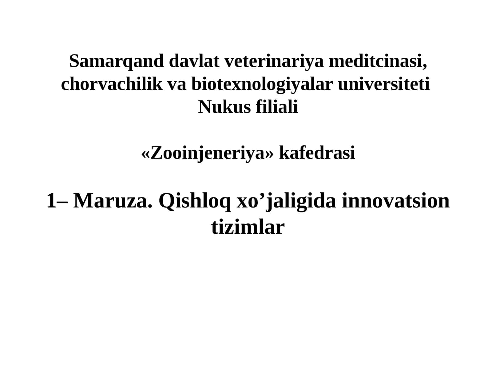 Qishloq xo’jaligida innovatsion tizimlar
