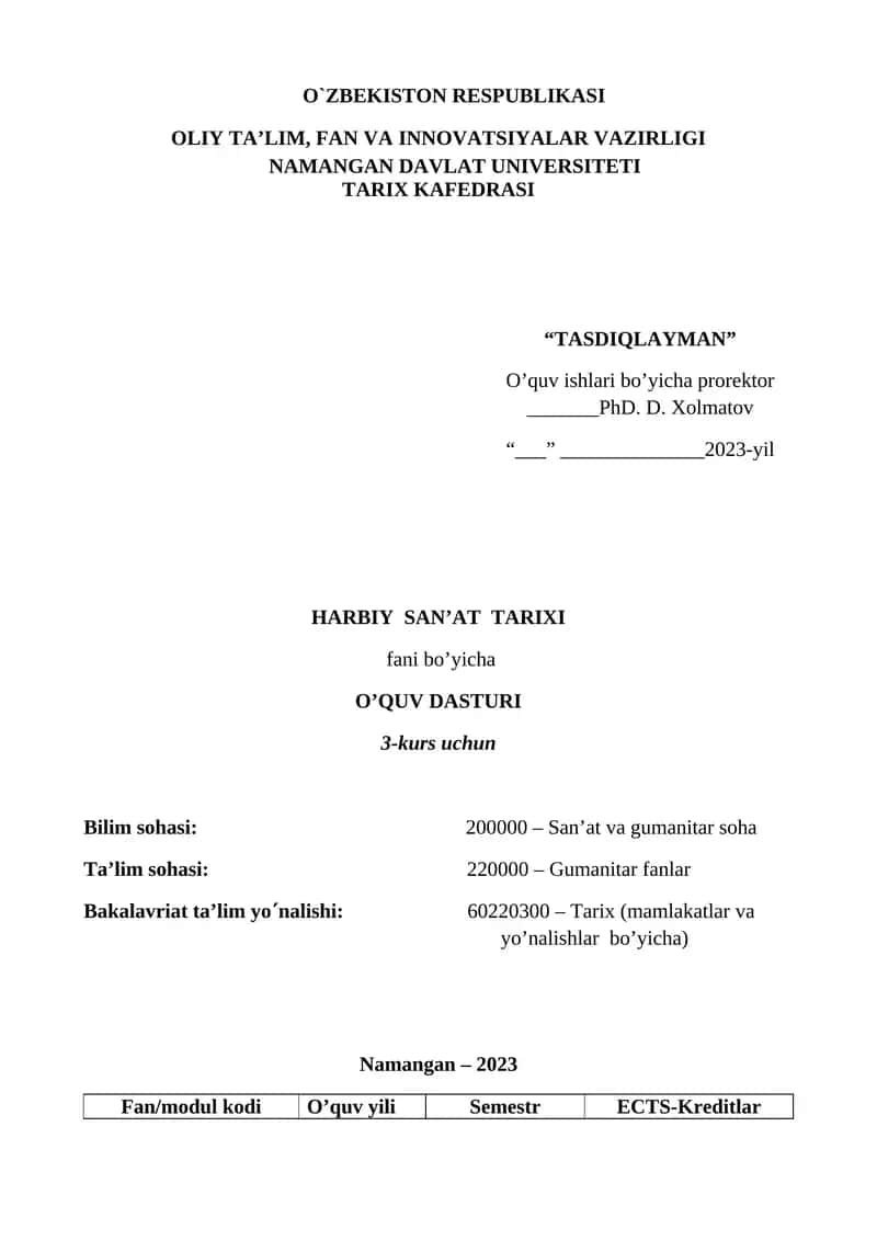 HARBIY SAN’AT TARIXI