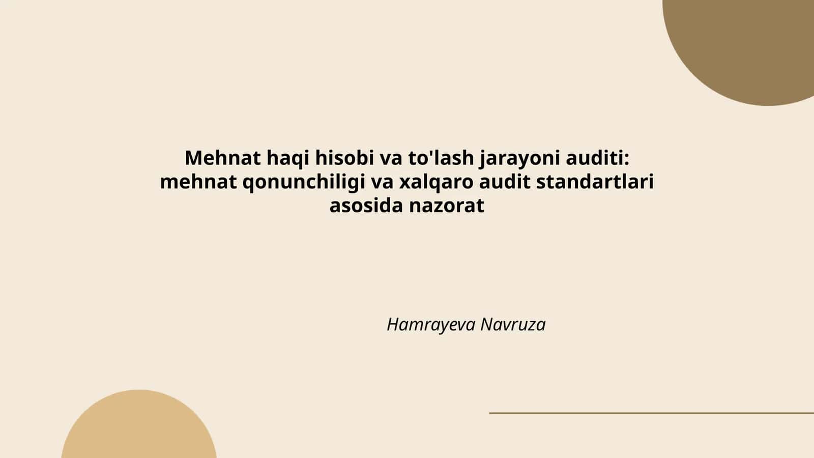 Mehnat haqi hisobi va to'lash jarayoni auditi
