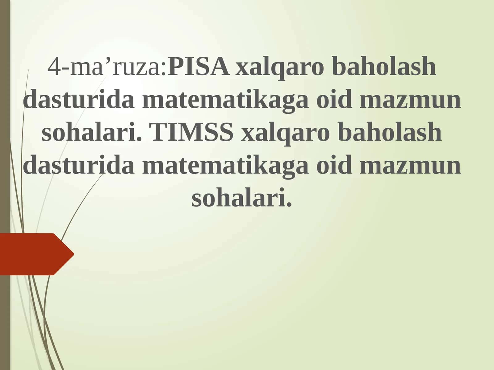 PISA xalqaro baholash dasturida matematikaga oid mazmun sohalari. TIMSS xalqaro baholash dasturida matematika