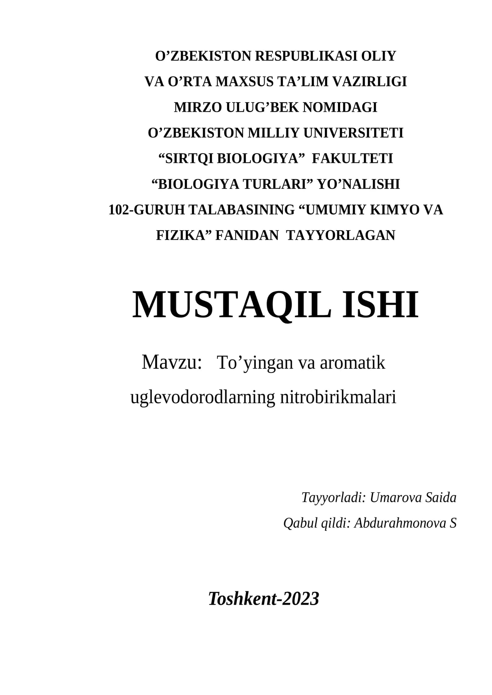 To’yingan va aromatik uglevodorodlarning nitrobirikmalari
