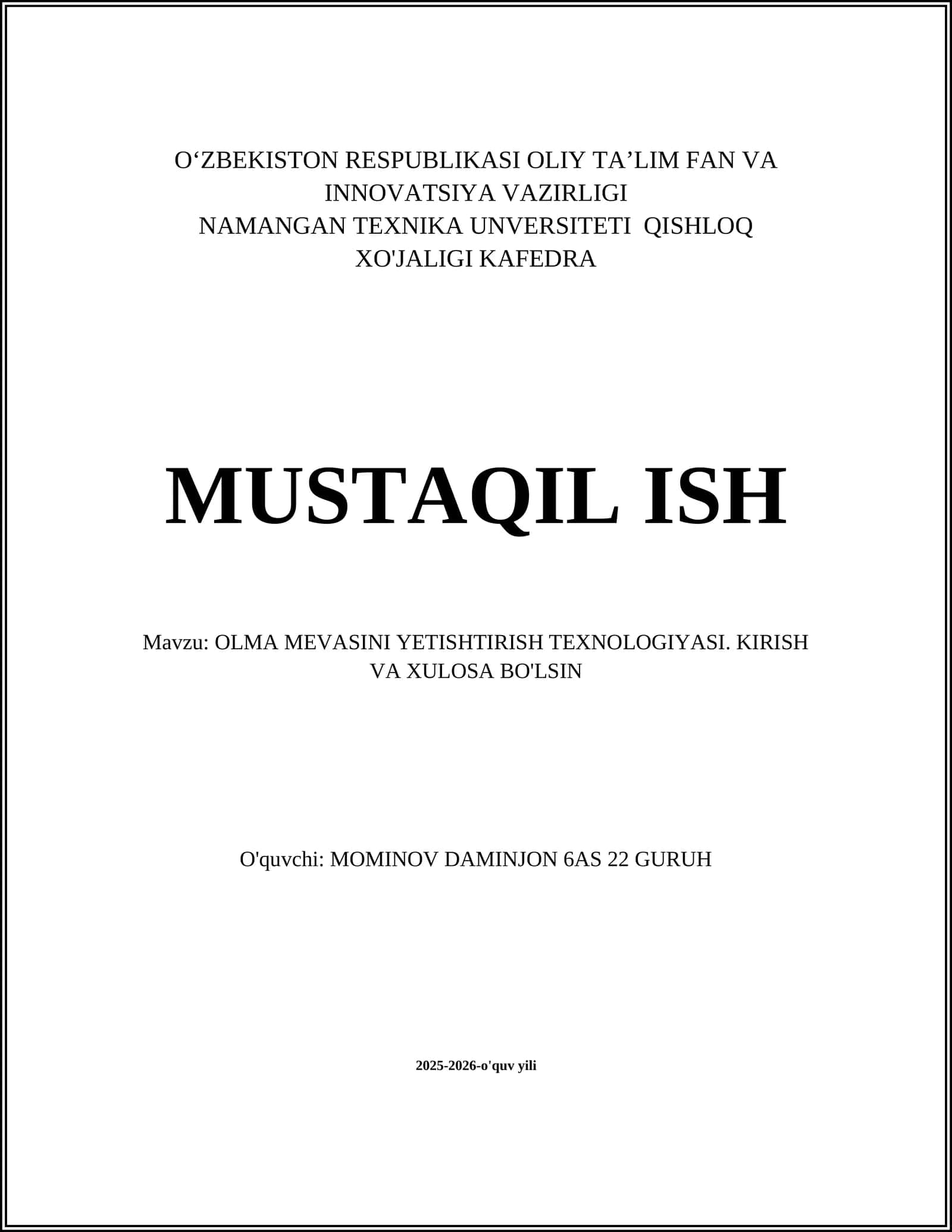 OLMA MEVASINI YETISHTIRISH TEXNOLOGIYASI