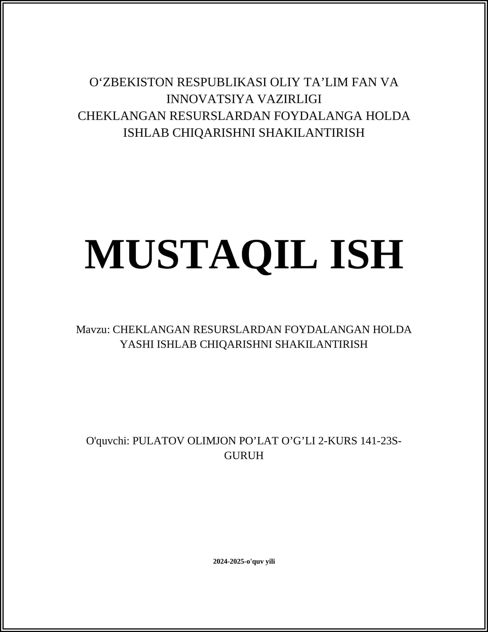 Barqaror qishloq xo‘jaligini rivojlantirish
