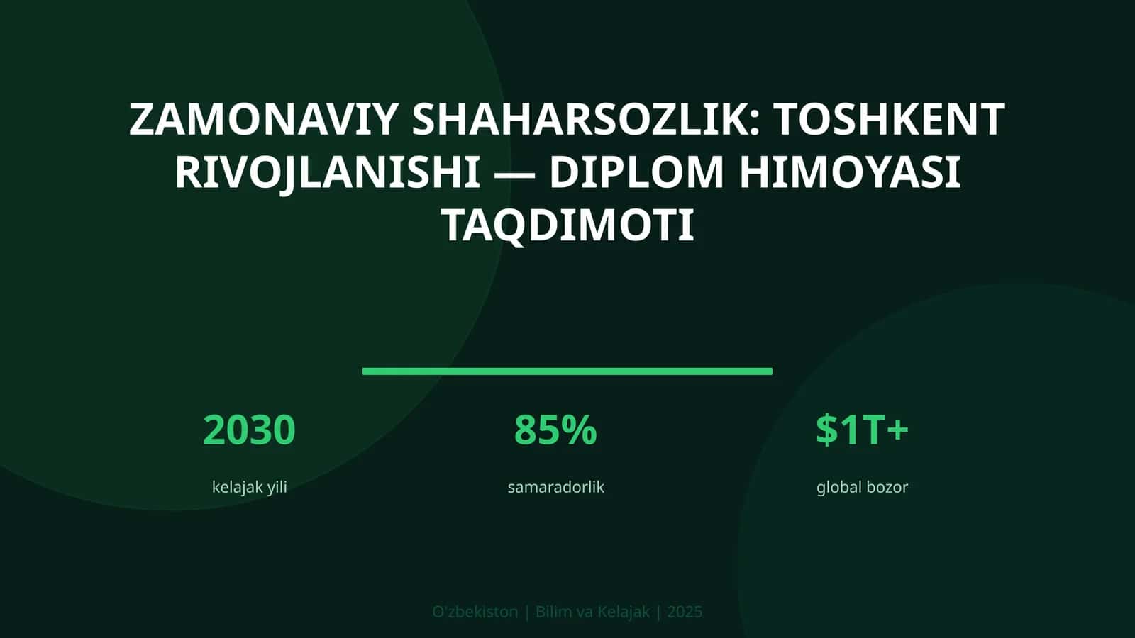 Zamonaviy shaharsozlik: Toshkent rivojlanishi — diplom himoyasi taqdimoti