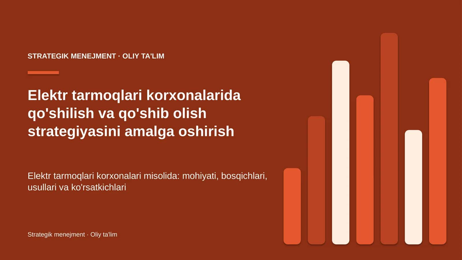Elektr tarmoqlari korxonalarida qo'shilish va qo'shib olish strategiyasini amalga oshirish