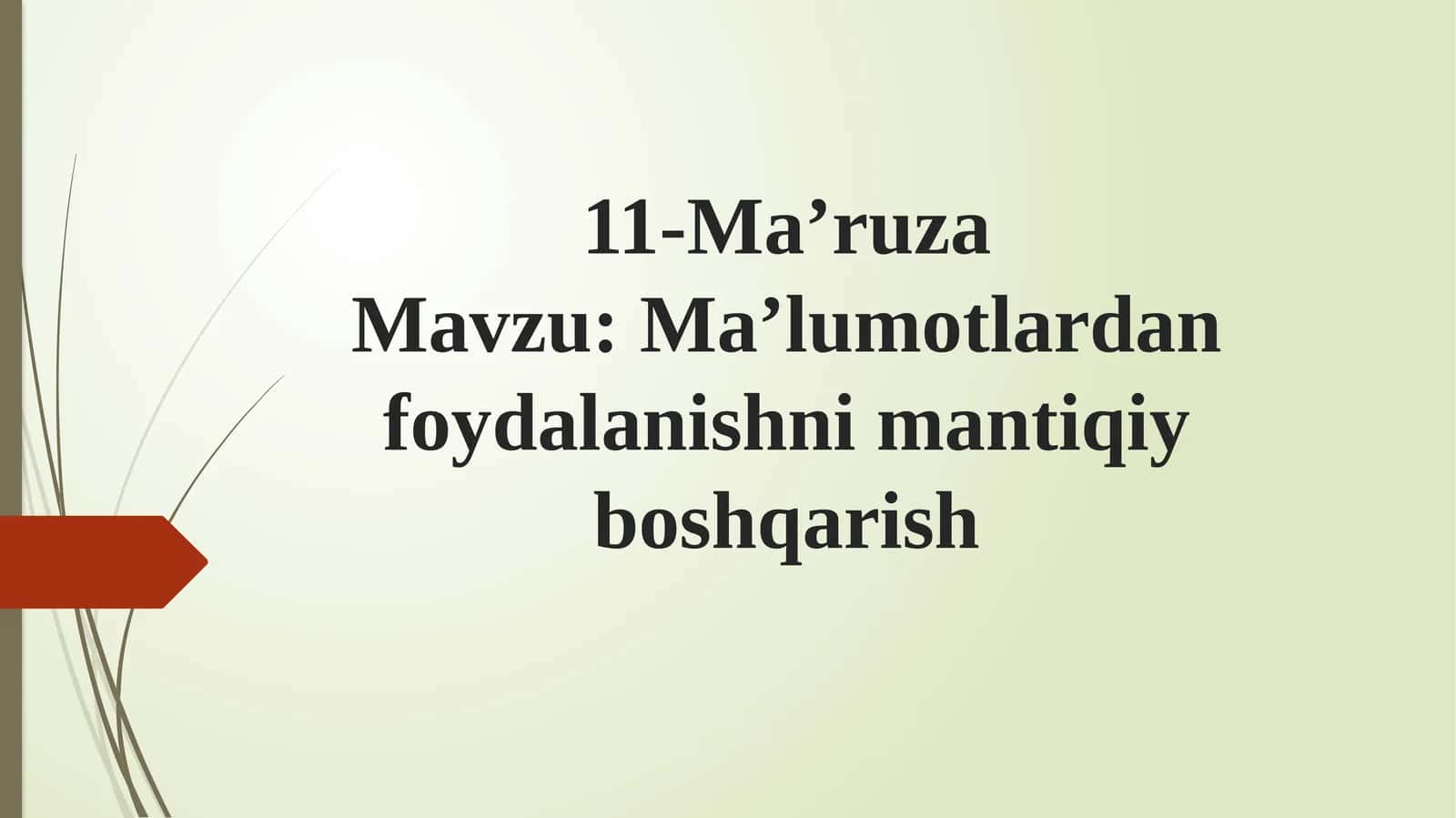 Ma’ruza: Ma’lumotlardan foydalanishni mantiqiy boshqarish