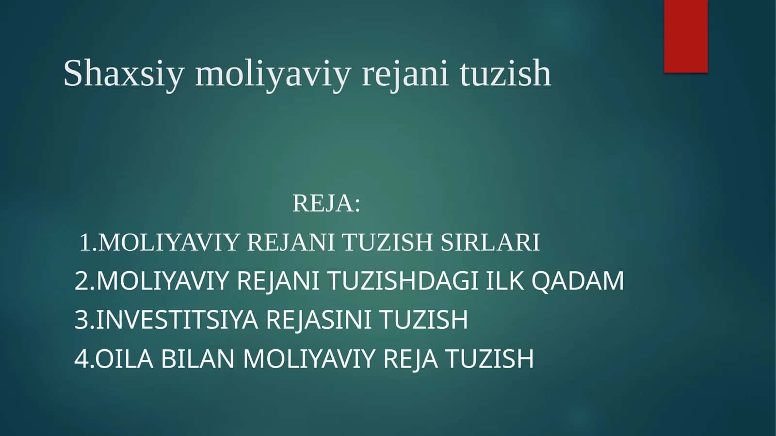 Shaxsiy moliyaviy rejani tuzish