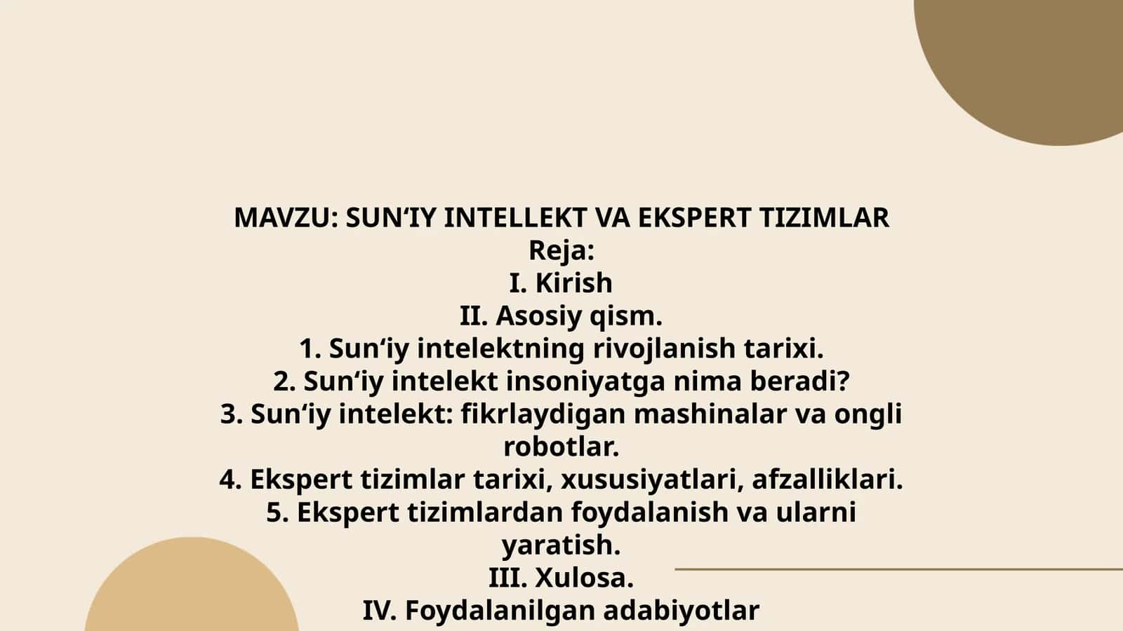 SUN‘IY INTELLEKT VA EKSPERT TIZIMLAR