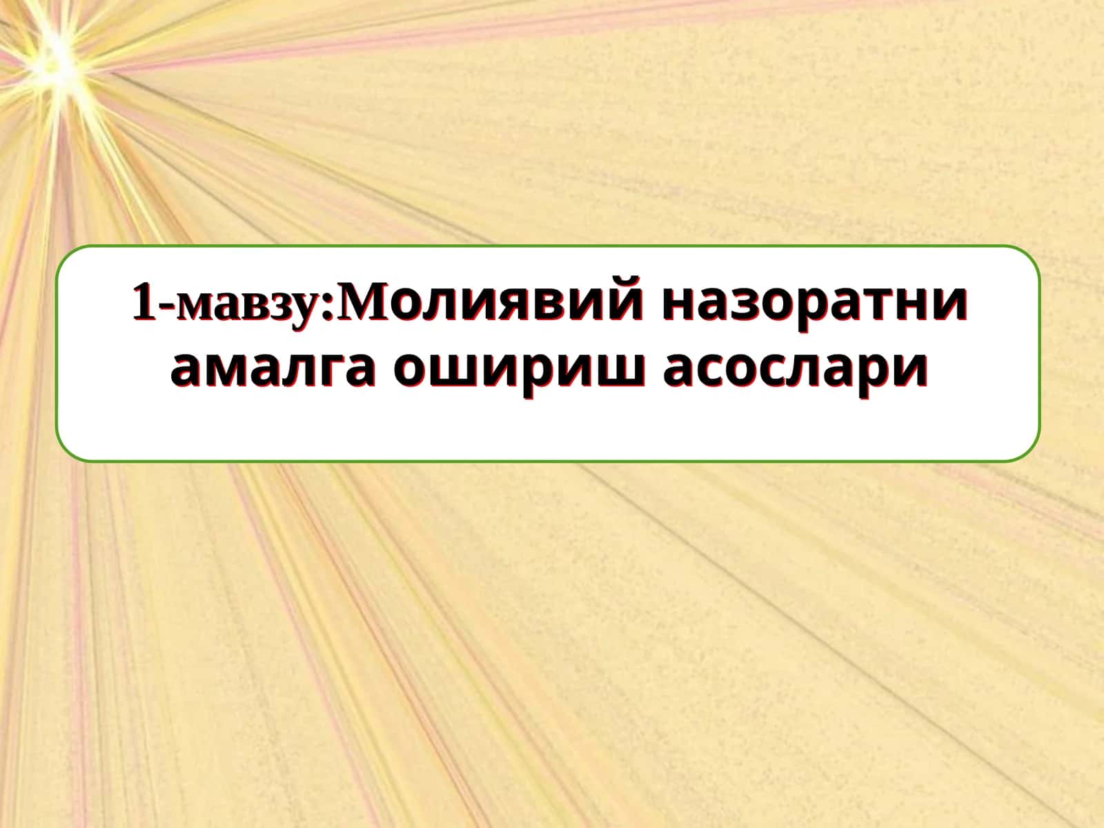 Молиявий назоратни амалга ошириш асослари