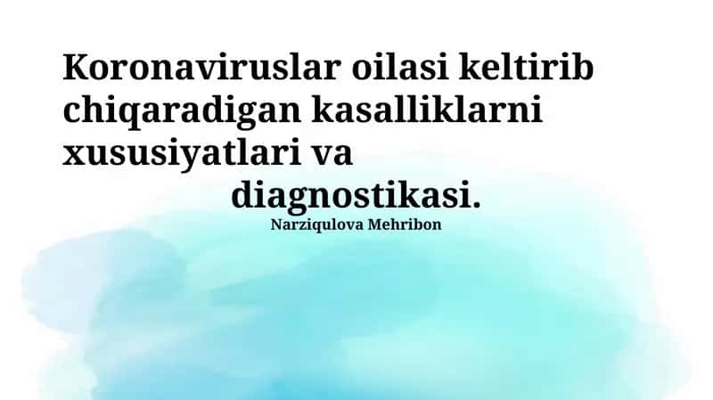Koronavirus infektsiyalari va diagnostikasi