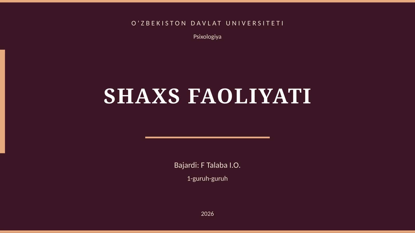 SHAXS FAOLIYATI