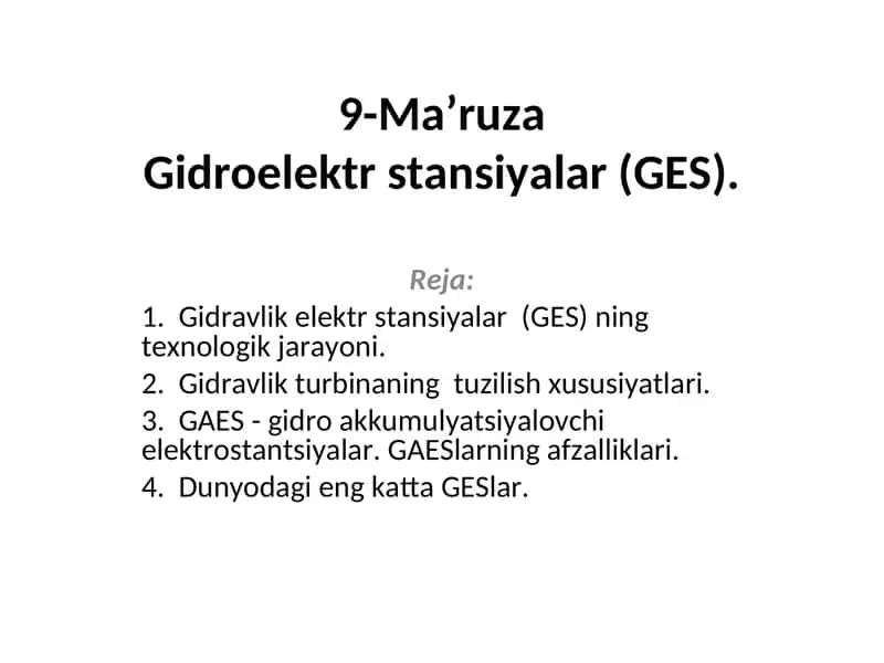 Gidroelektr stansiyalar (GES)