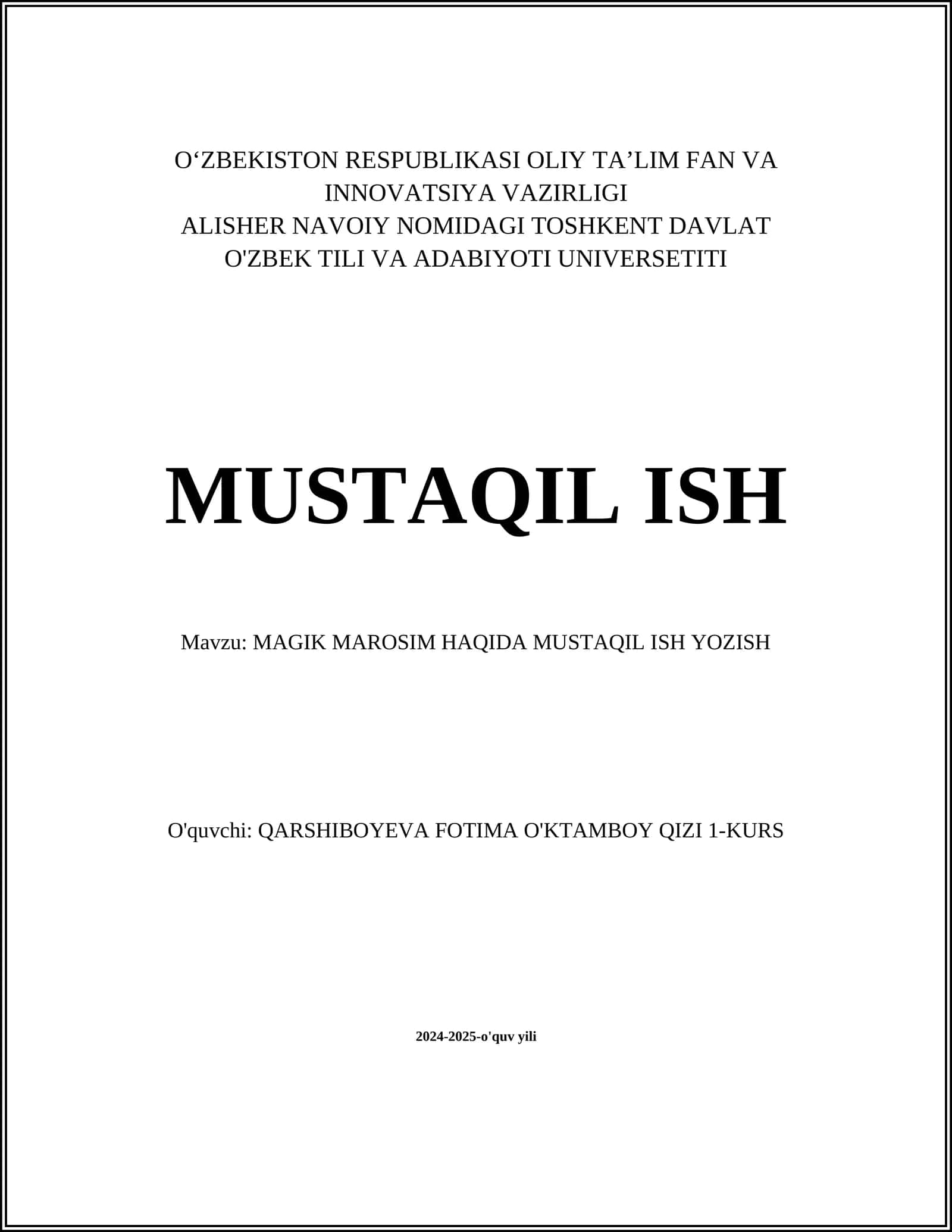 MAGIK MAROSIM HAQIDA MUSTAQIL ISH YOZISH