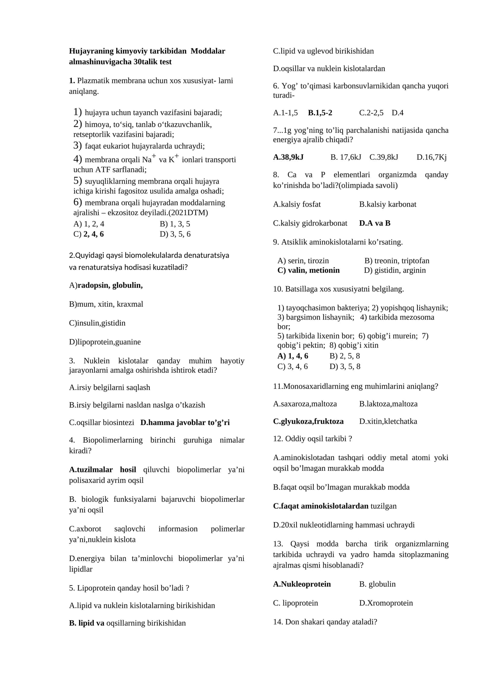 Moddalar almashinuvi 30talik test