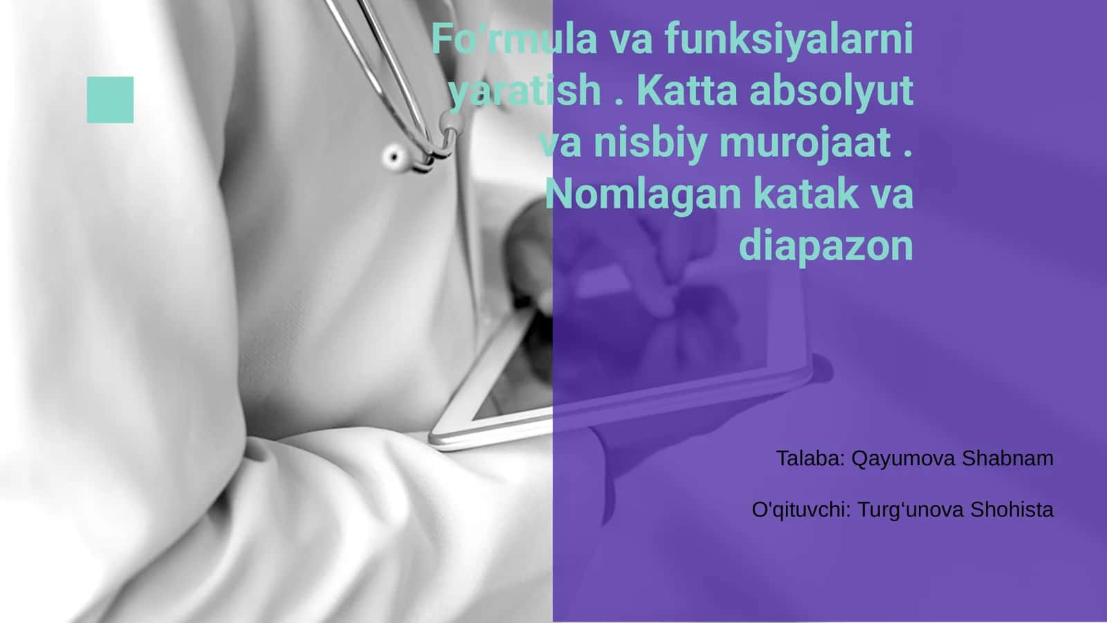 Fo‘rmula va funksiyalarni yaratish