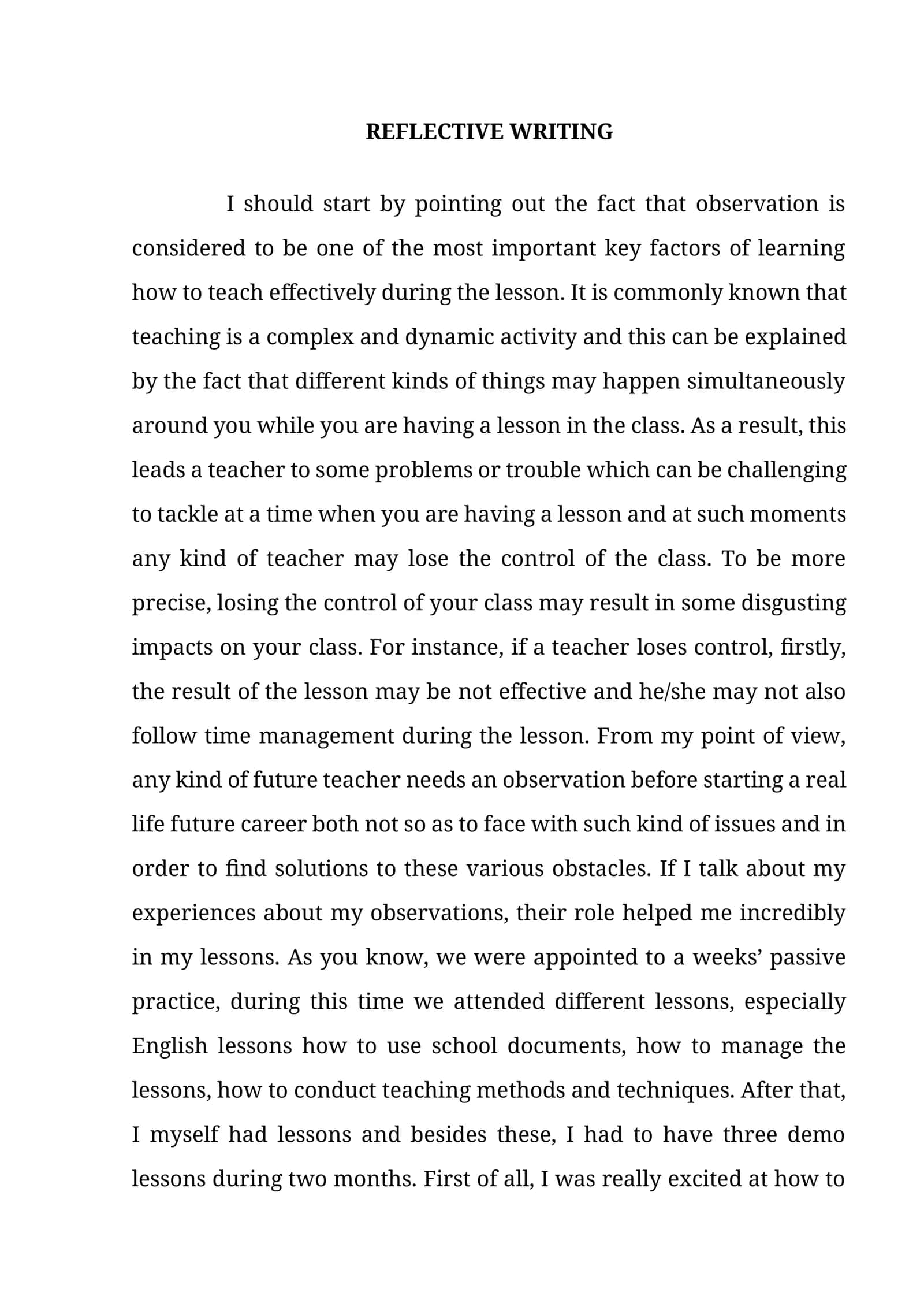 REFLECTIVE WRITING