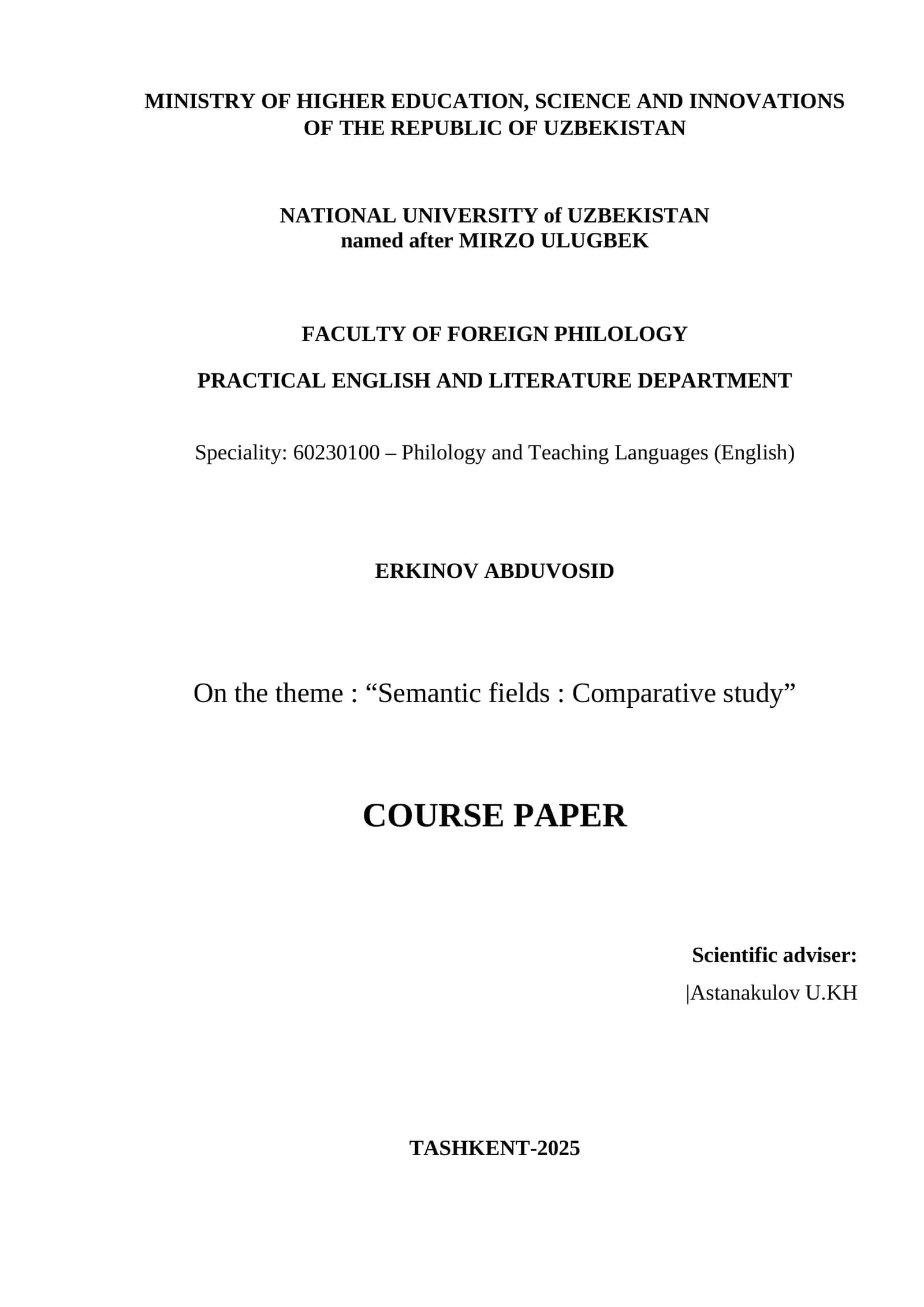On the theme “Semantic fields Comparative study”