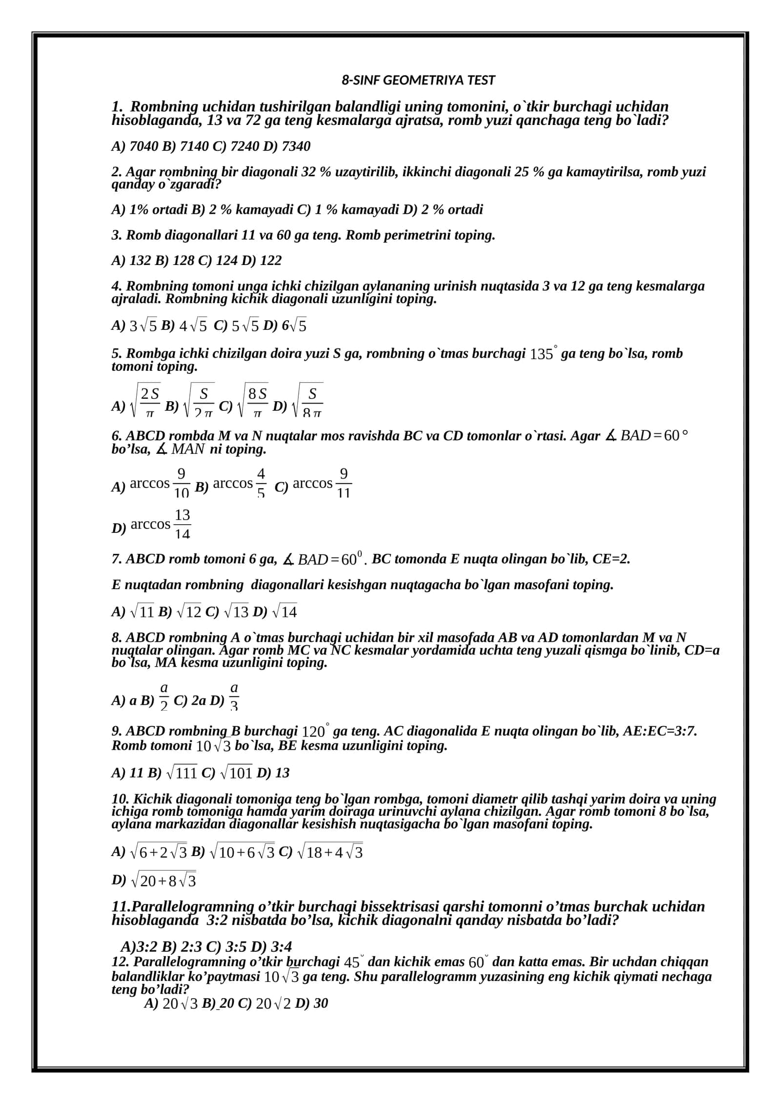 8-SINF GEOMETRIYA TEST