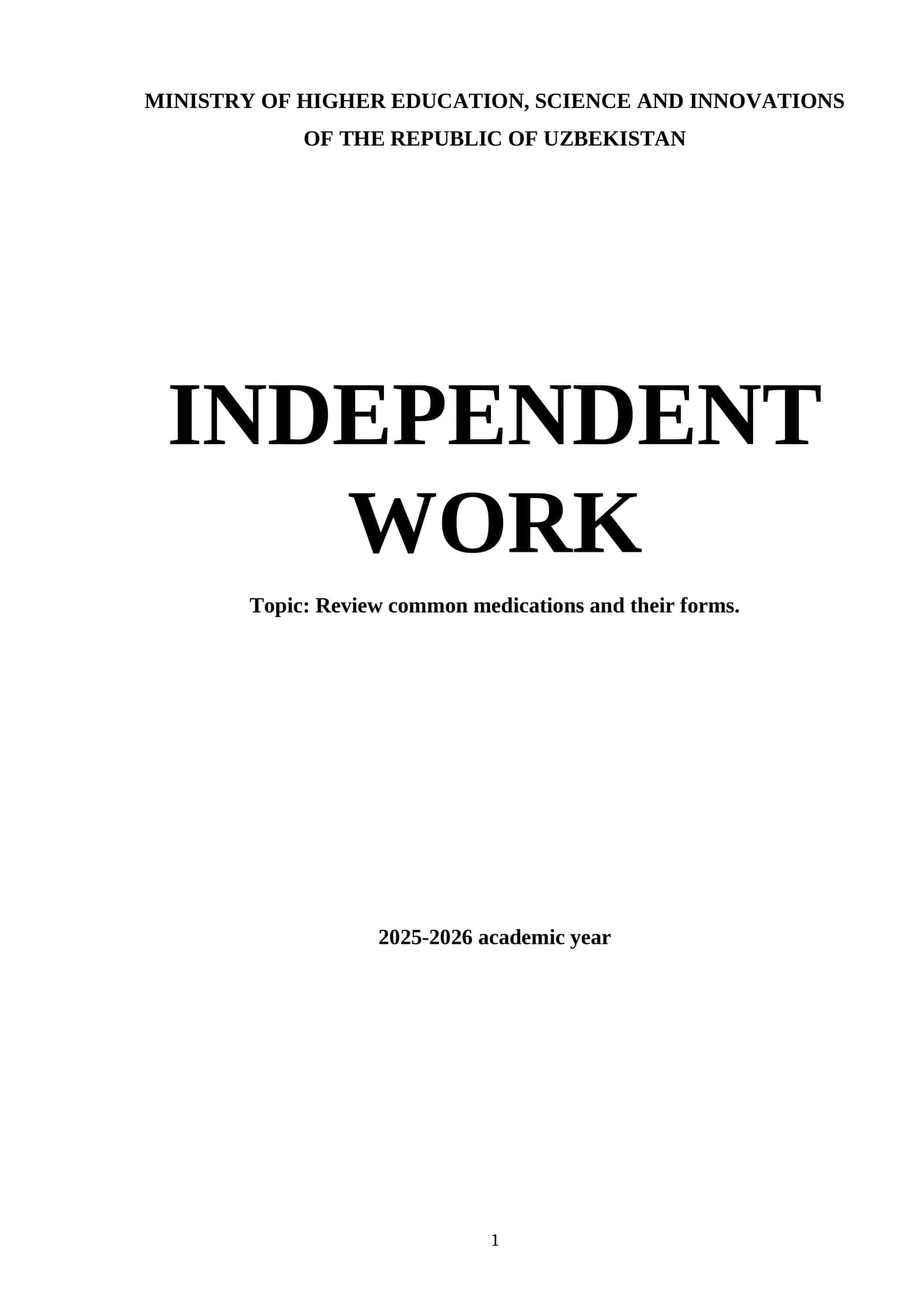 Independent Work on Reviewing Common Medications and Their Forms
