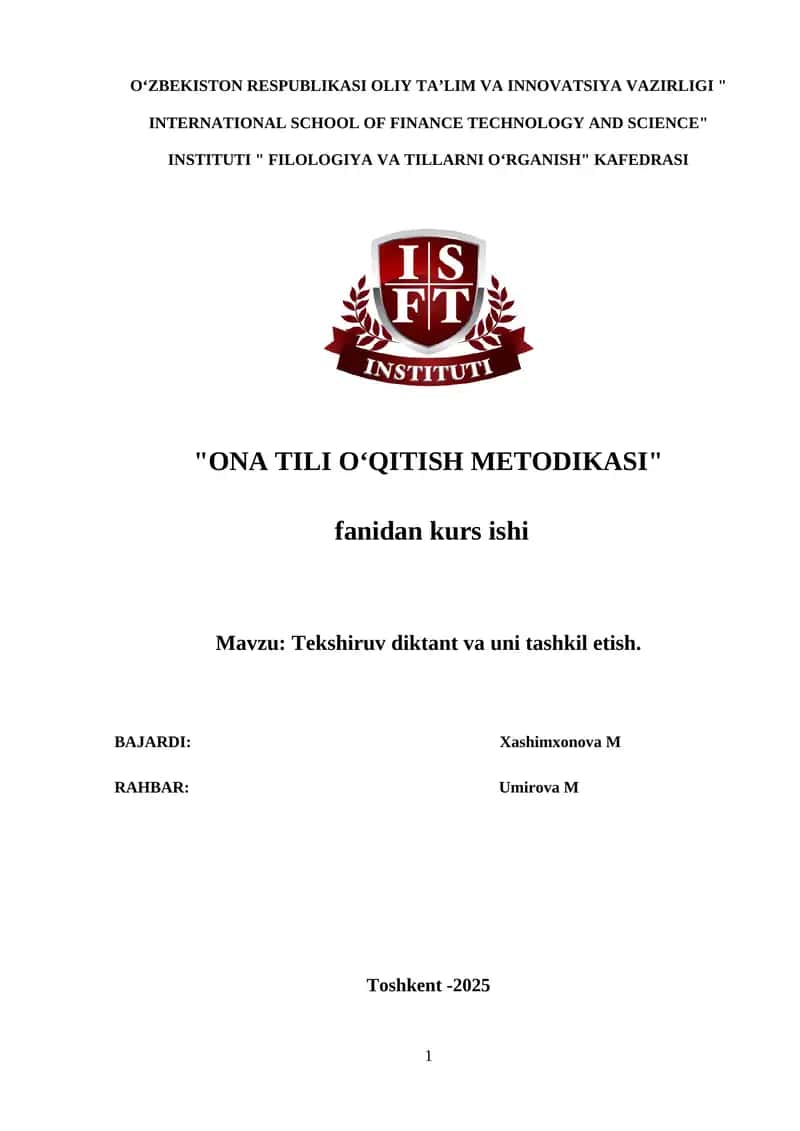 Tekshiruv diktant va uni tashkil etish