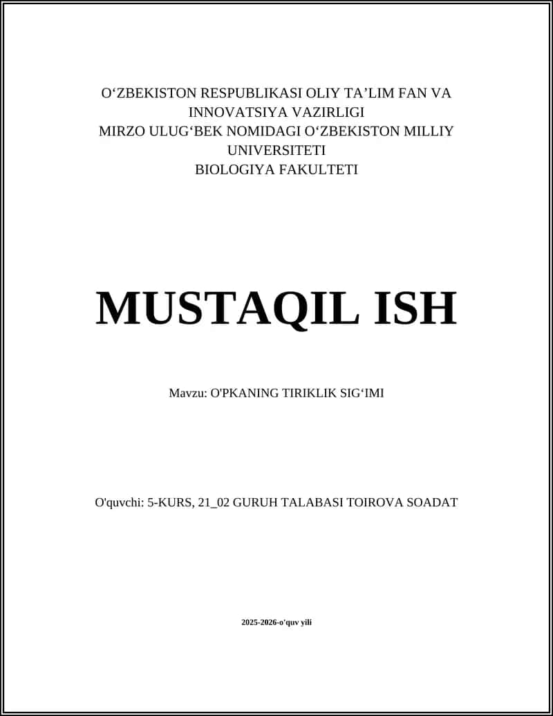 O'PKANING TIRIKLIK SIGʻIMI