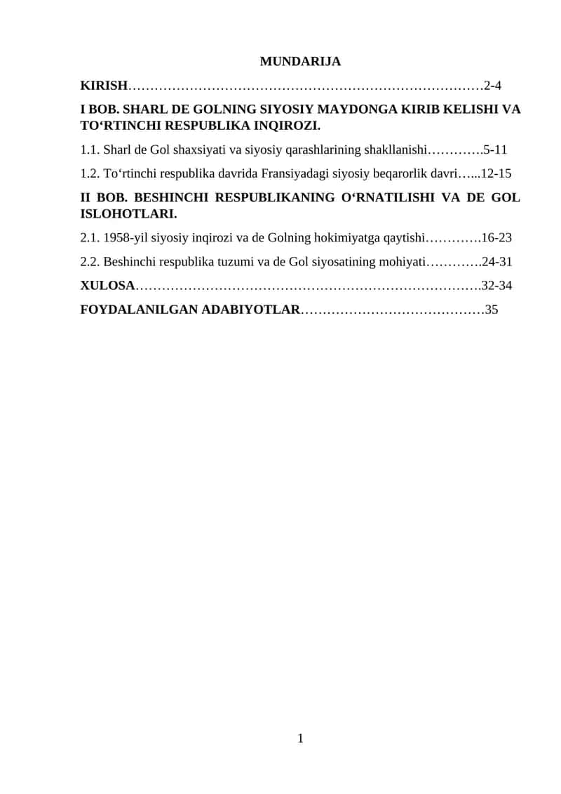 Sharl de Gol siyosiy faoliyati va Fransiyaning 5-respublika davri