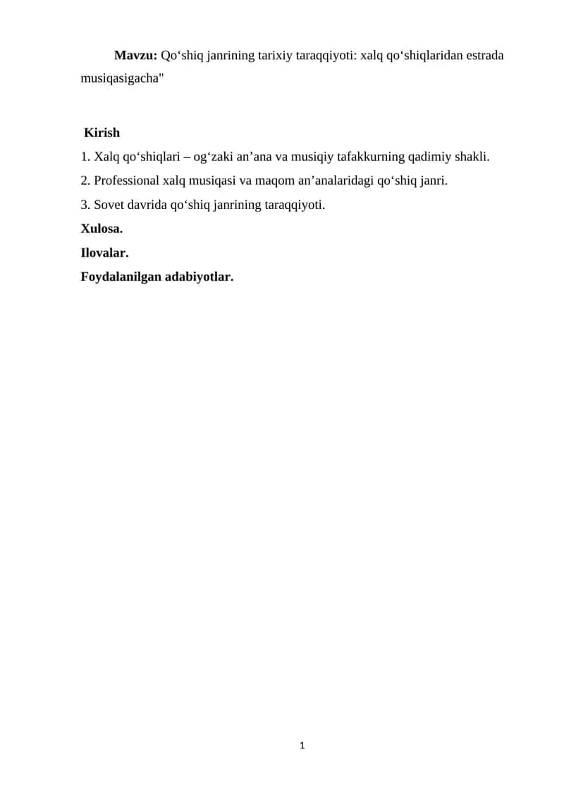 Qo‘shiq janrining tarixiy taraqqiyoti: xalq qo‘shiqlaridan estrada musiqasigacha