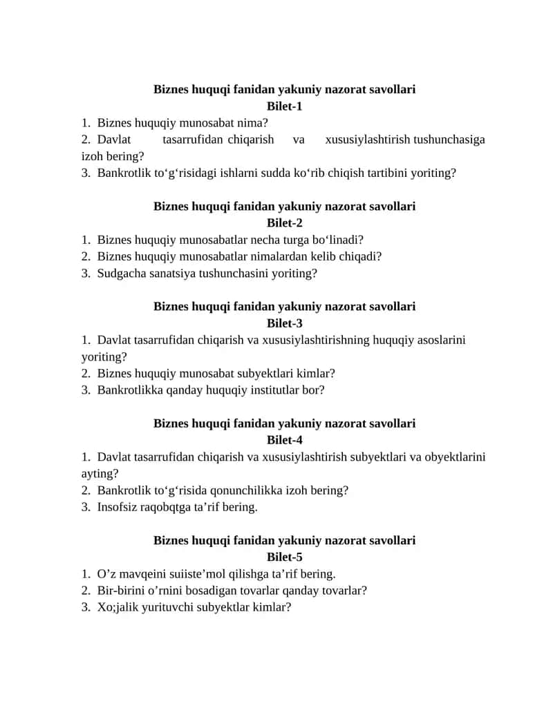 Business Law Exam Questions