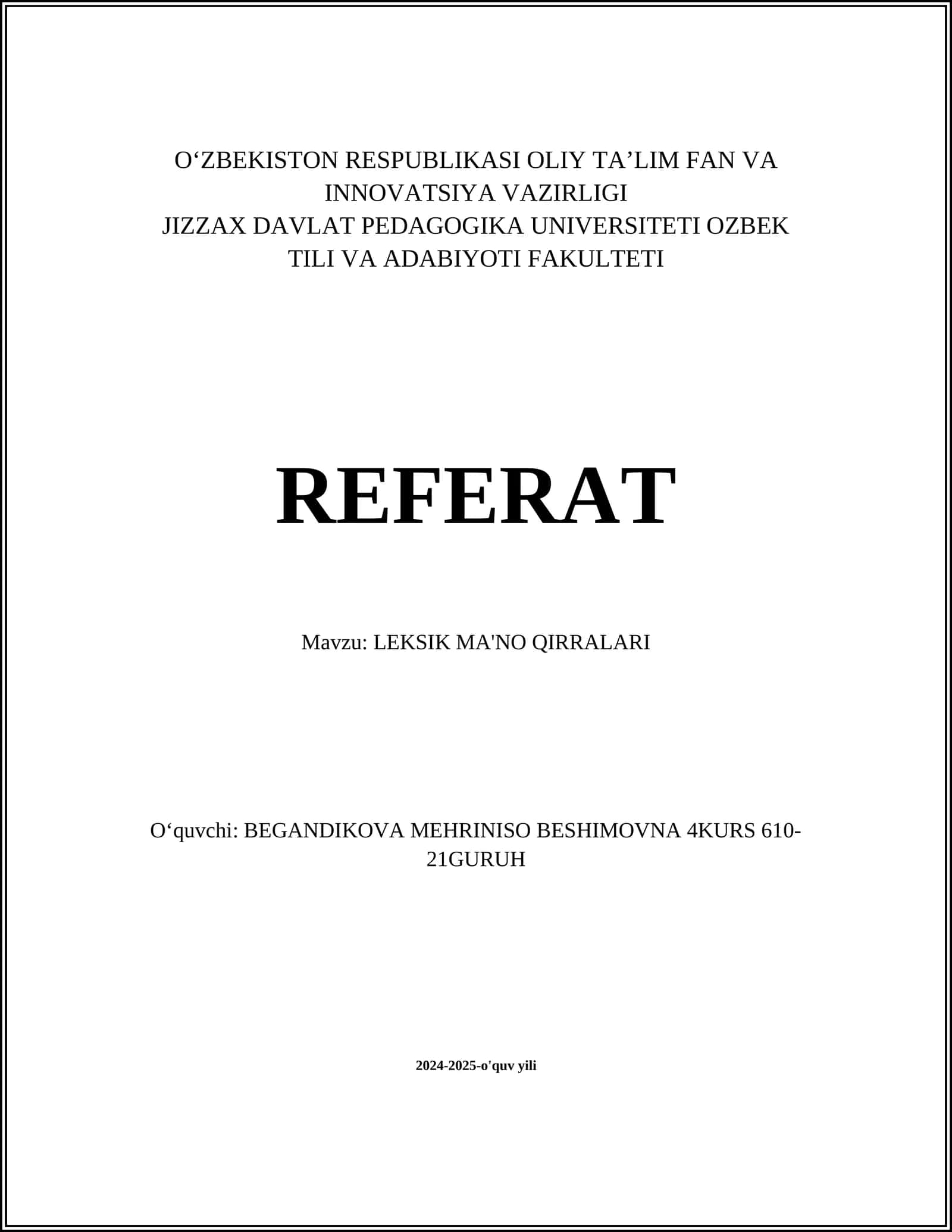LEKSIK MA'NO QIRRALARI