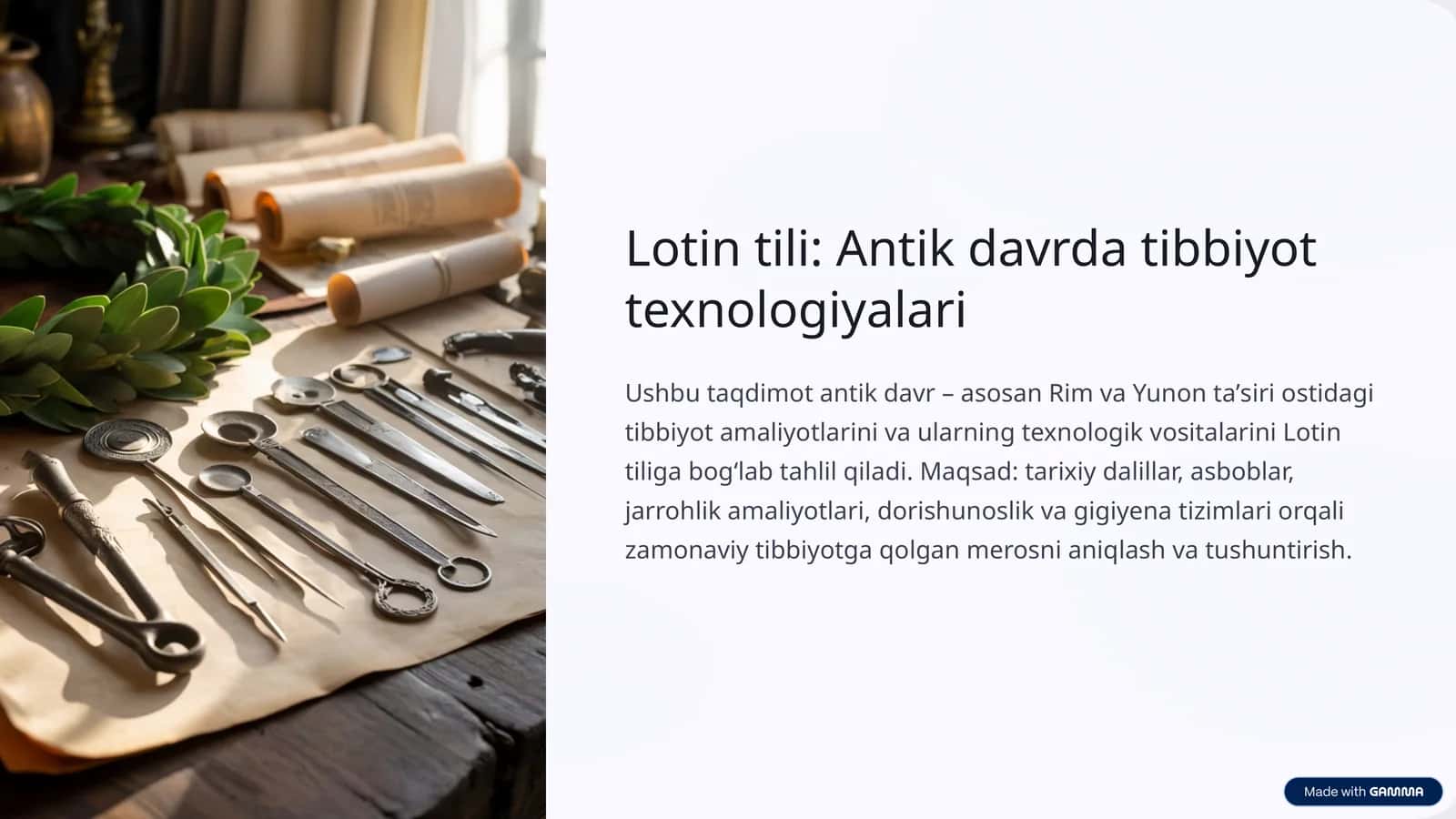 Lotin tili: Antik davrda tibbiyot texnologiyalari