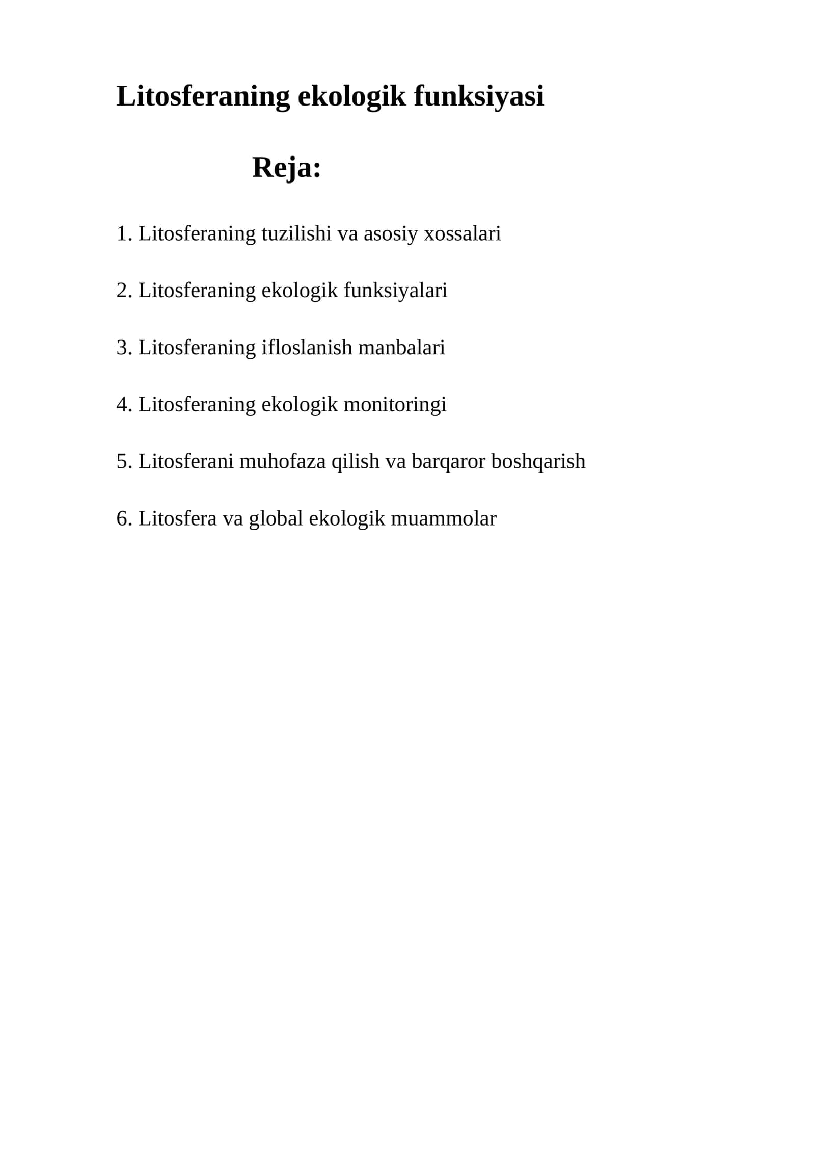 Litosferaning ekologik funksiyasi