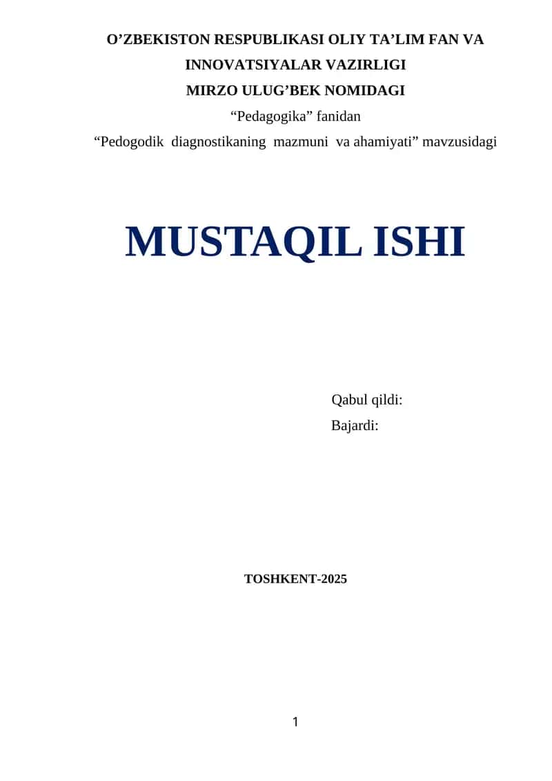 "Pedogodik diagnostikaning mazmuni va ahamiyati"