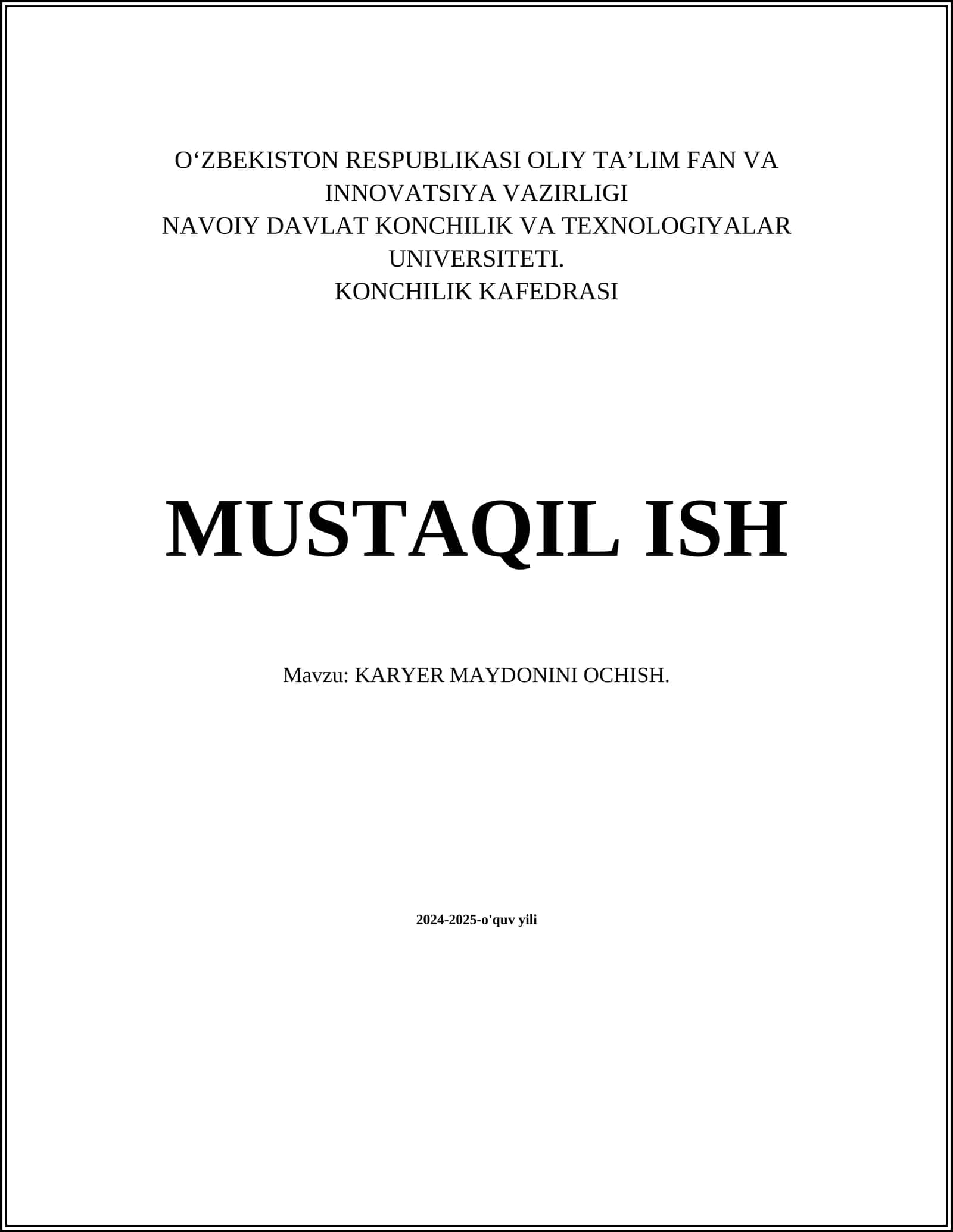 KARYER MAYDONINI OCHISH