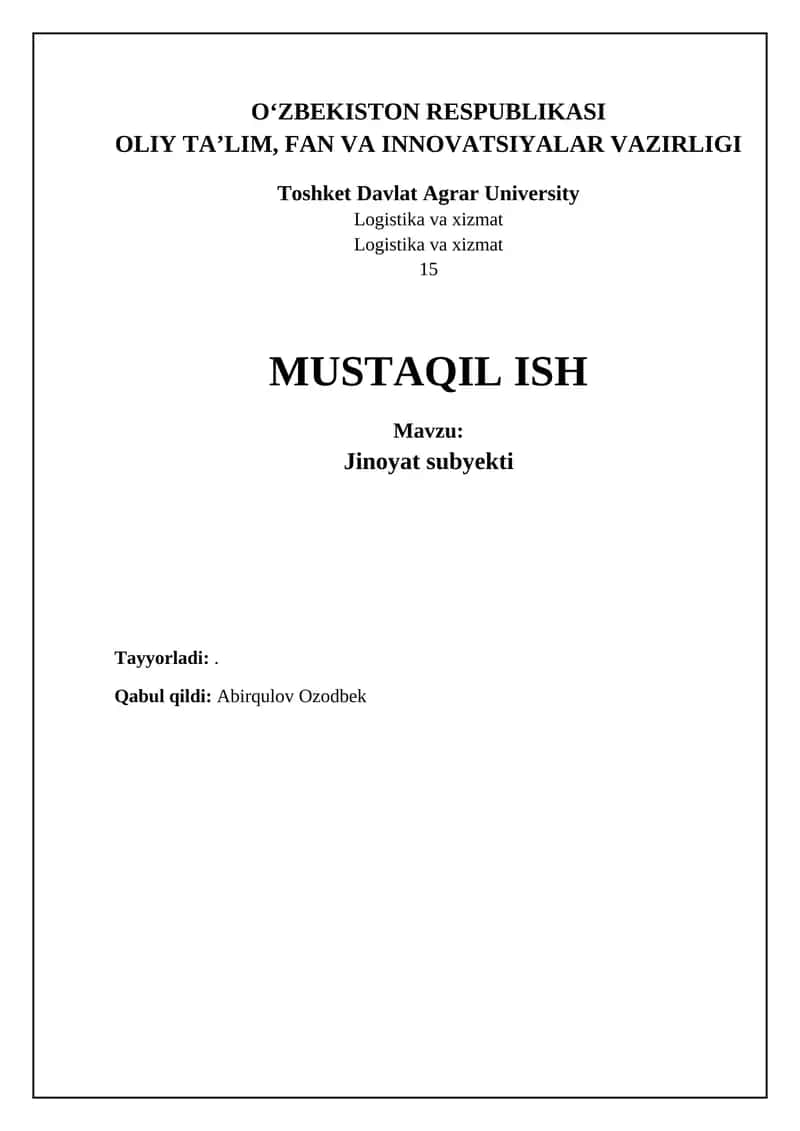 Jinoyat sub'ektining tushunchasi va turlari