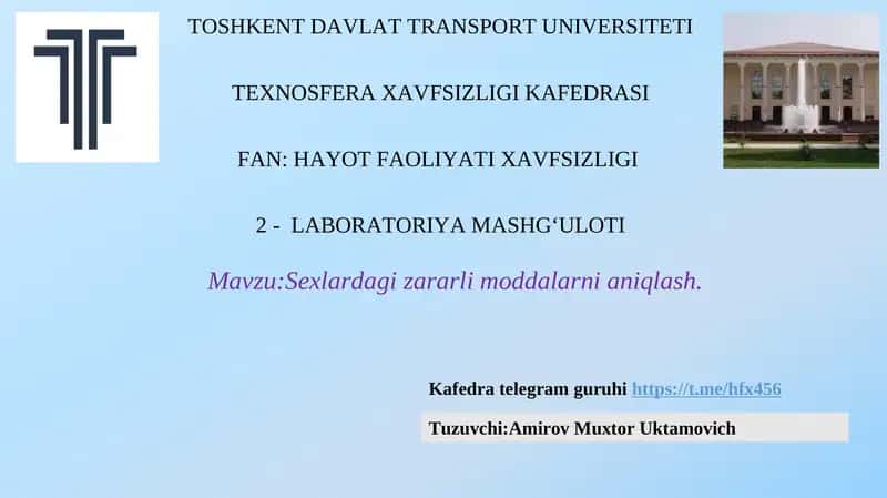 Sexlardagi zararli moddalarni aniqlash