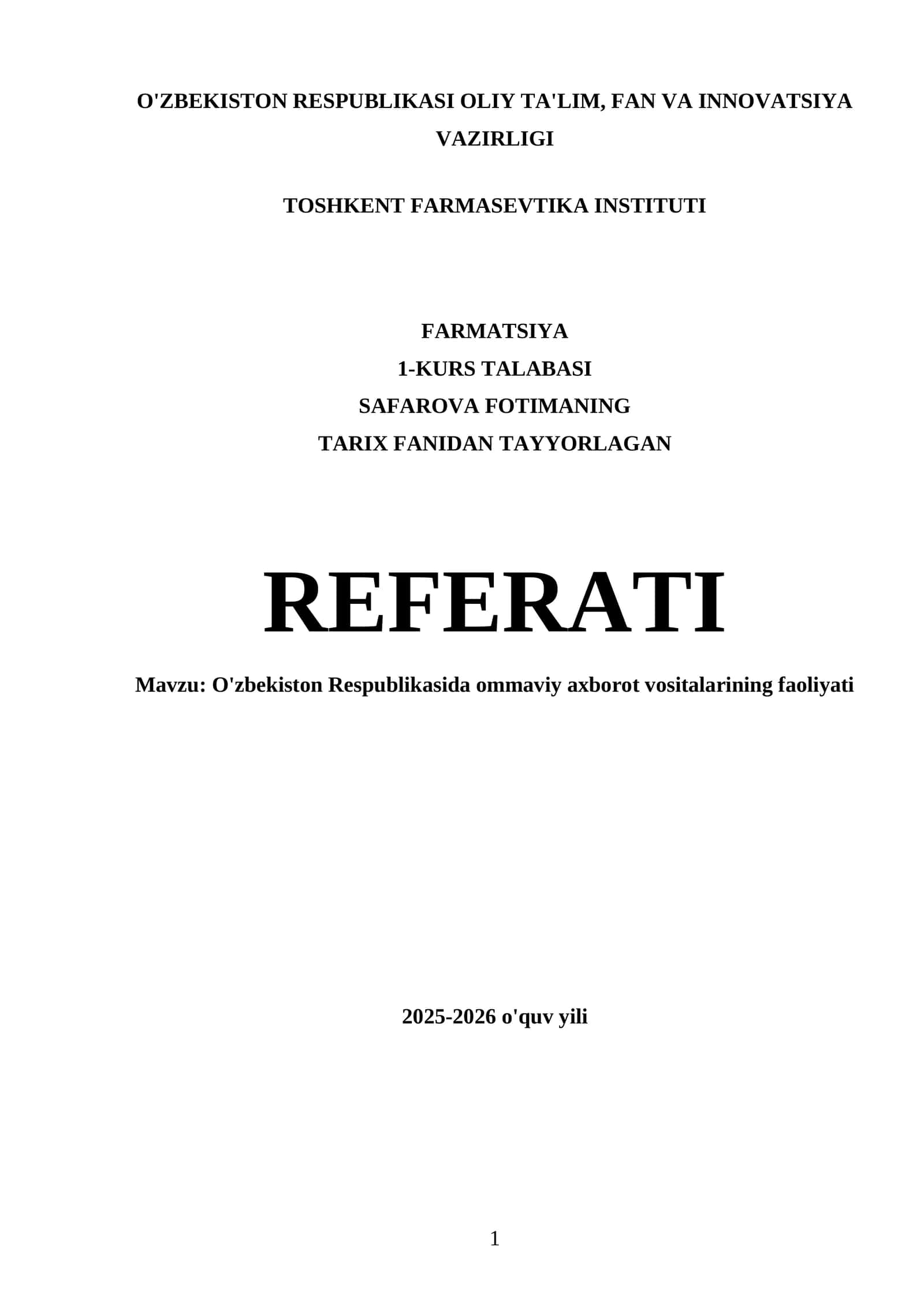 O'zbekiston Respublikasida ommaviy axborot vositalarining faoliyati