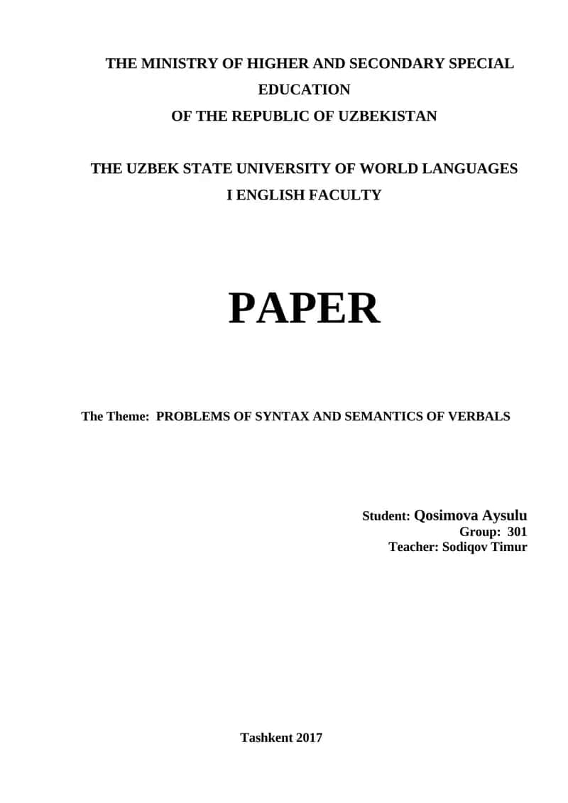 PROBLEMS OF SYNTAX AND SEMANTICS OF VERBALS