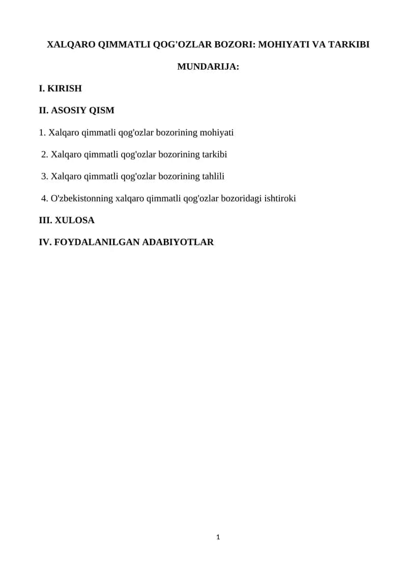 XALQARO QIMMATLI QOG'OZLAR BOZORI: MOHIYATI VA TARKIBI