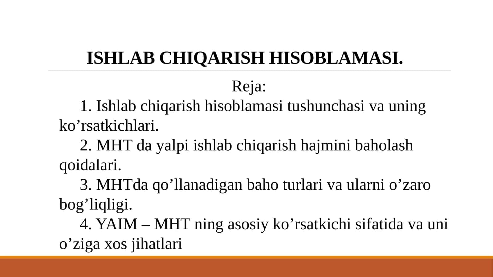 ISHLAB CHIQARISH HISOBLAMASI.