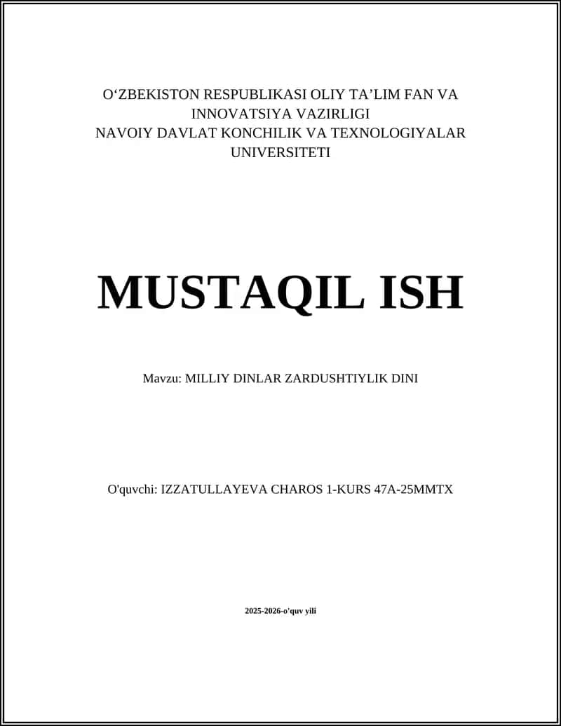 MILLIY DINLAR ZARDUSHTIYLIK DINI