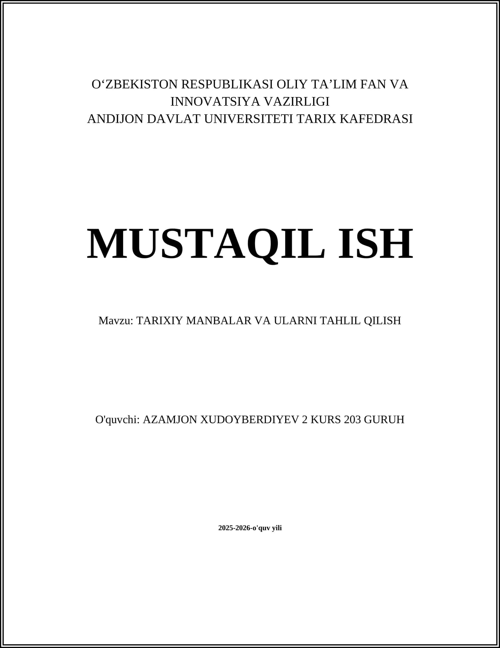 Yozma manbalar va ularni tasniflash