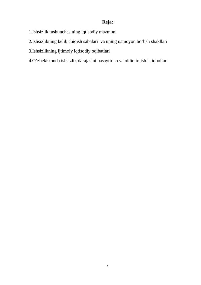 Ishsizlikning iqtisodiy mazmuni