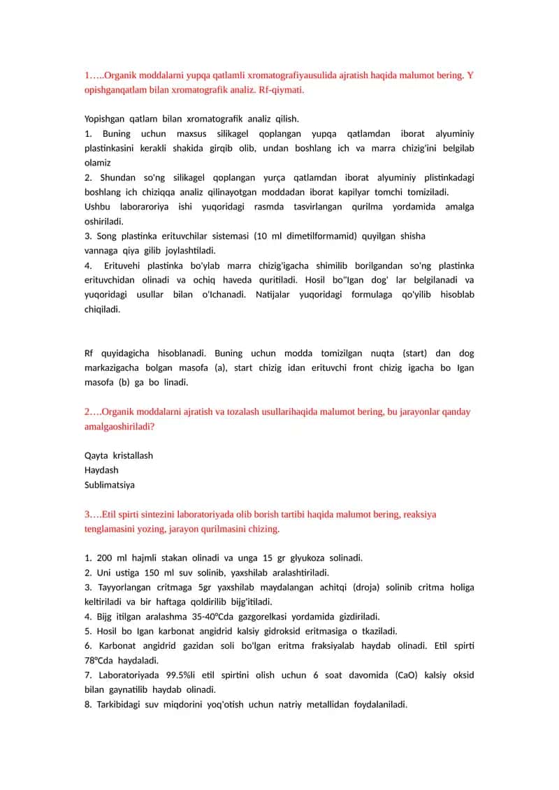 Organik moddalarni yupqa qatlamli xromatografiya usulida ajratish