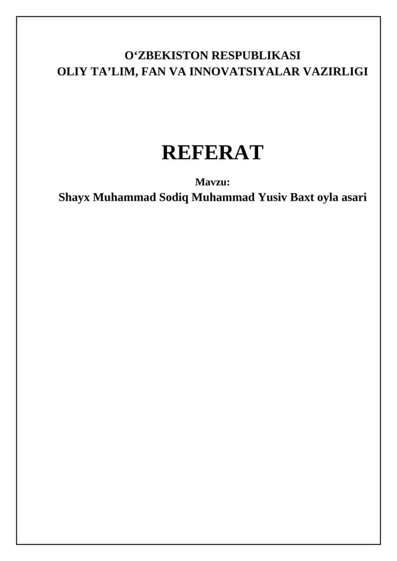 Shayx Muhammad Sodiq Muhammad Yusufning hayoti va ilmiy merosi