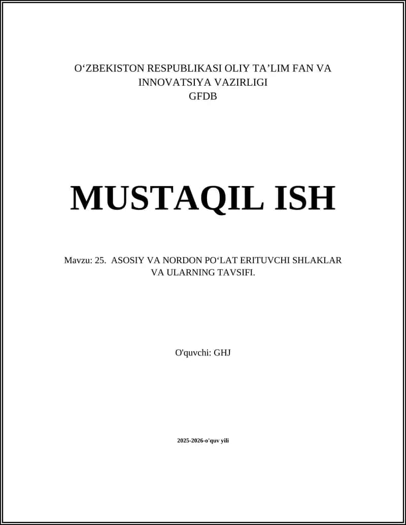 Asosiy va nordon po‘lat erituvchi shlaklar