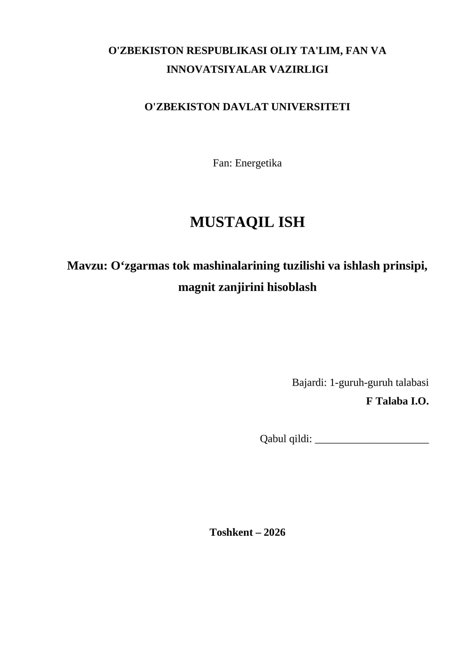 O‘zgarmas tok mashinalarining tuzilishi va ishlash prinsipi, magnit zanjirini hisoblash