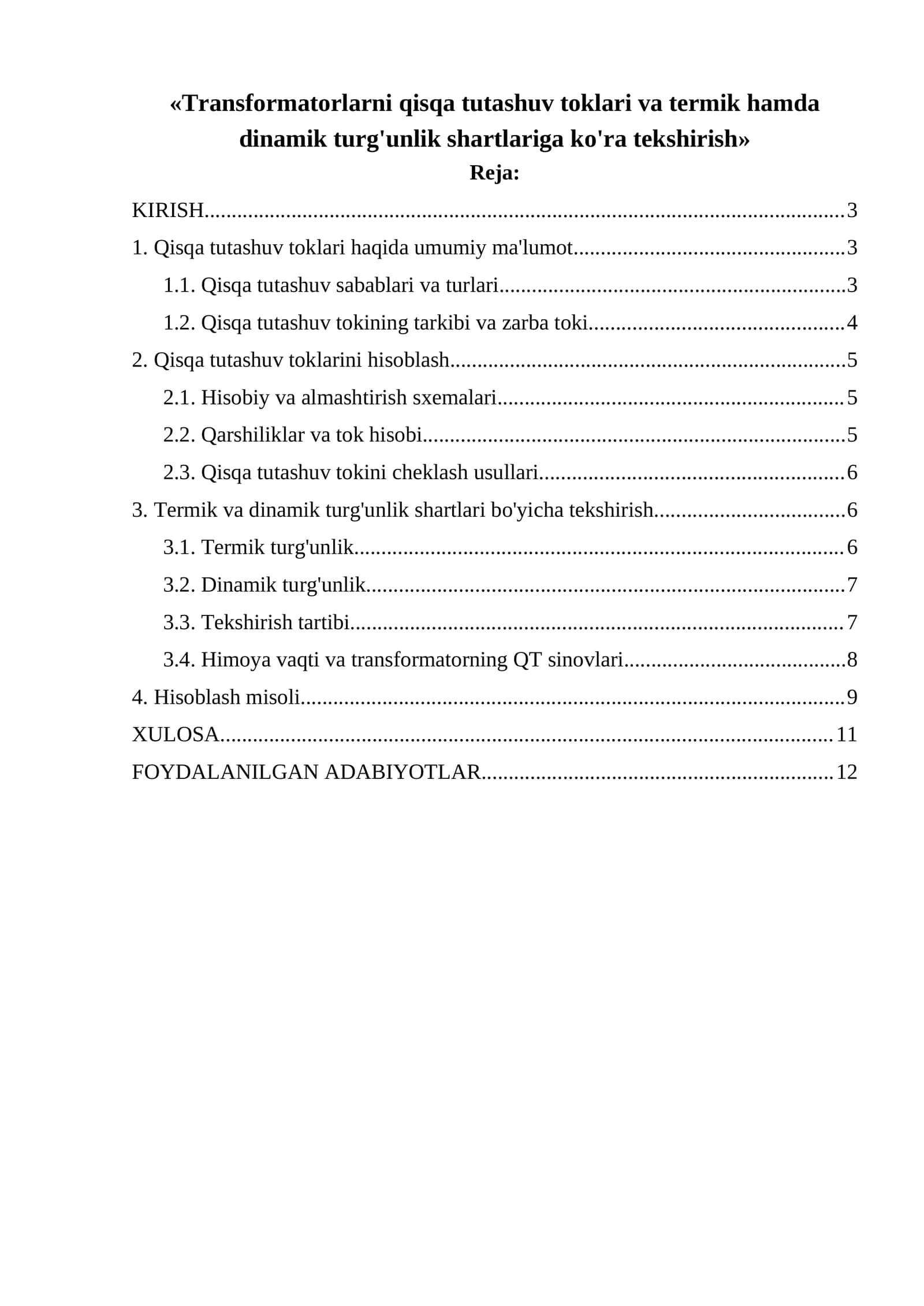 Qisqa tutashuv toklarini tekshirish