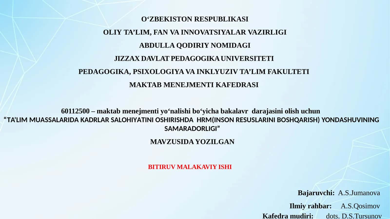 TА'LIM MUАSSАLАRIDА KАDRLАR SАLOHIYАTINI OSHIRISHDА HRM(INSON RESUSLАRINI BOSHQАRISH) YONDАSHUVINING SАMАRАDORLIGI