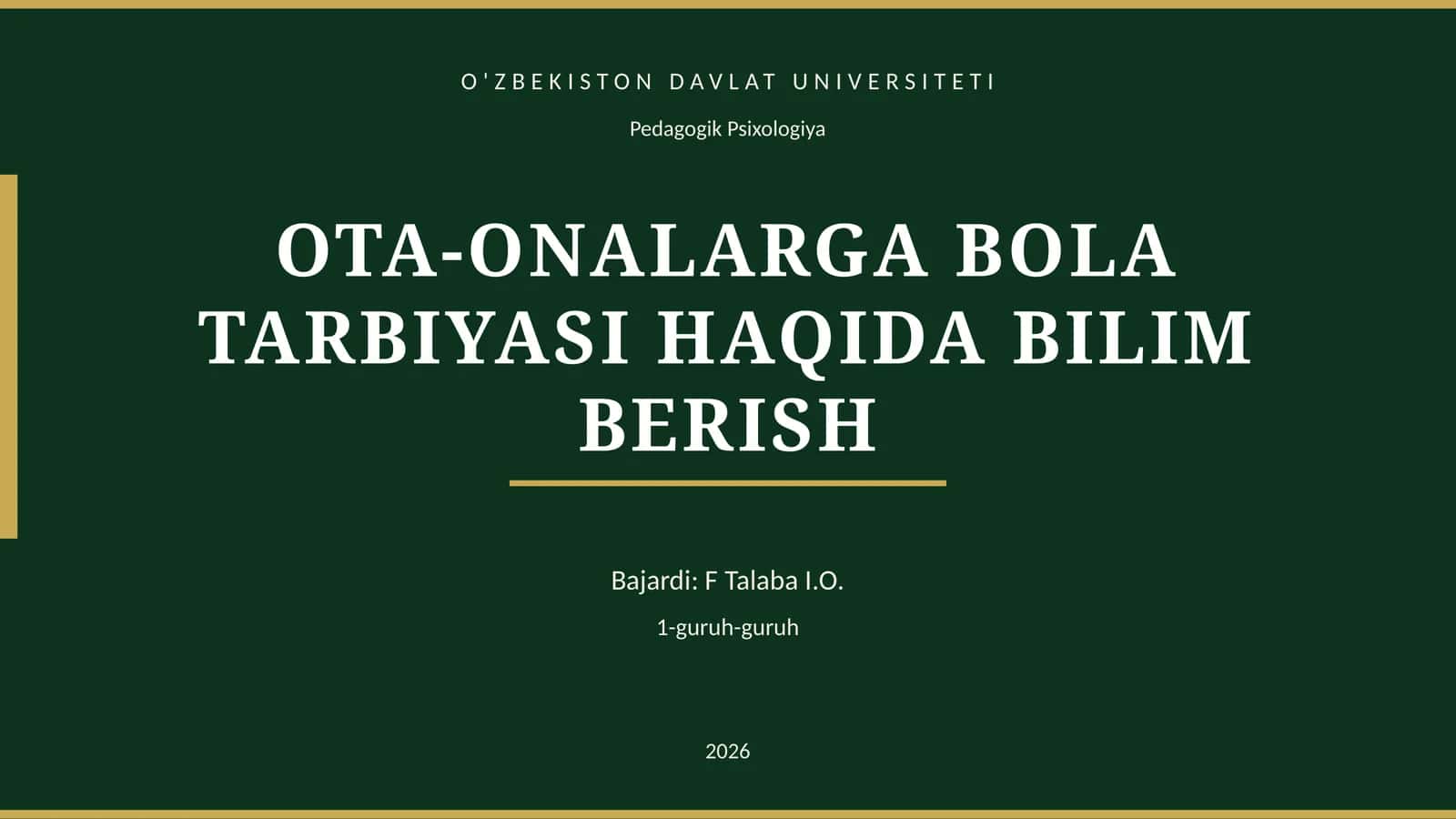 OTA-ONALARGA BOLA TARBIYASI HAQIDA BILIM BЕRISH