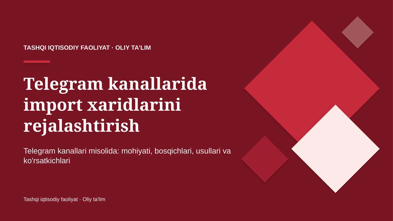 Telegram kanallarida import xaridlarini rejalashtirish